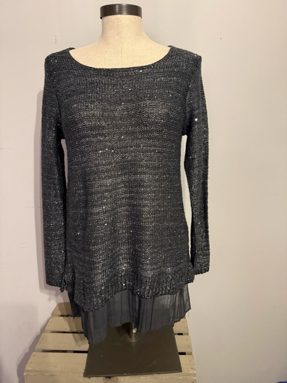 Jaclyn Smith Black Sweater with Sheer Hem - Picture 1 of 9